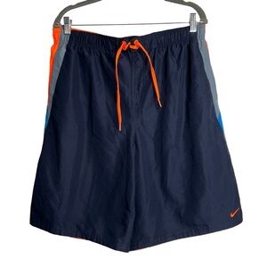 Nike Mens Swim Trunks Blue Orange Swoosh Logo Drawstring Beach Swimming Size XL